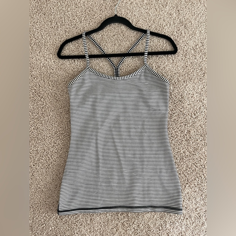 Women's Lululemon Power Y Tank - Black/White Stripe, Size 6